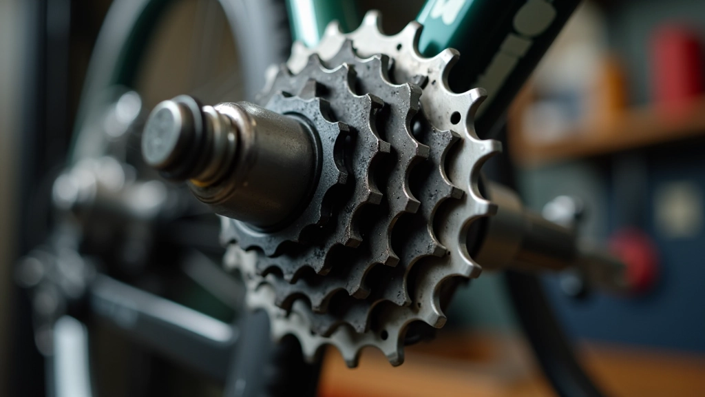 Bicycle cassette and chainrings showing gear teeth details on mountain bike