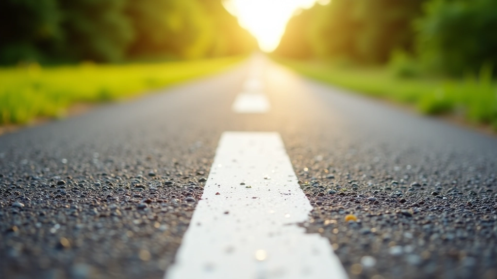 Close-up of smooth tarmac cycling path surface with clear lane markings
