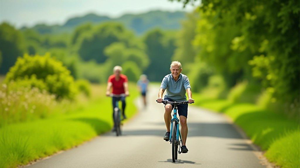 Pensioners enjoying cycling on the flat greenway rail trail in Cork