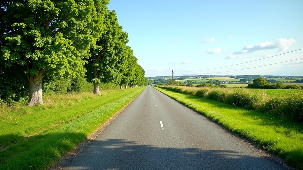 Scenic view of the Midleton to Youghal rail trail with rolling hills and wildflowers